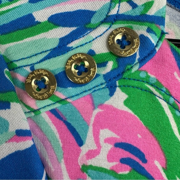 Lilly Pulitzer Sophie Boat Neck Gold Button Dress Blue Flare Fancy Fins Print - Picture 7 of 11